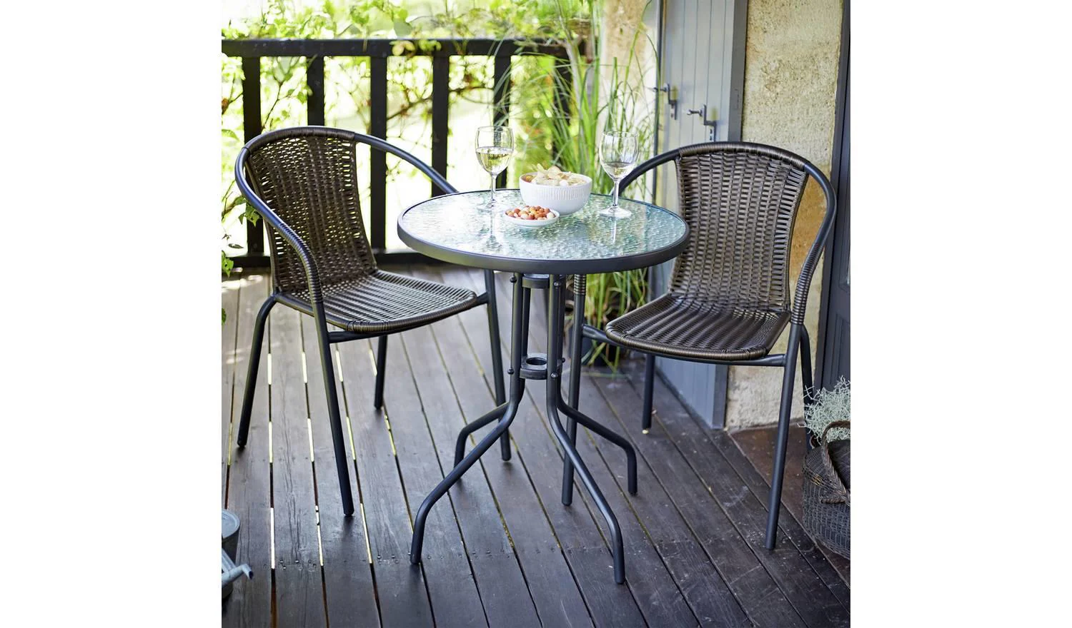 2 Seater Rattan Effect Garden Bistro Set Brown Patio Furniture Outdoor
