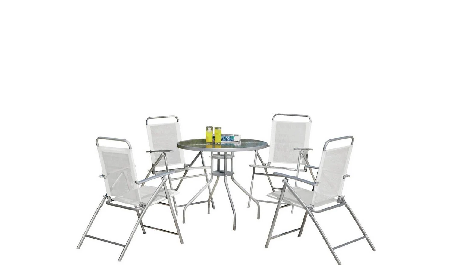 4 Seater Folding Metal Patio Set Silver Garden Furniture Dining