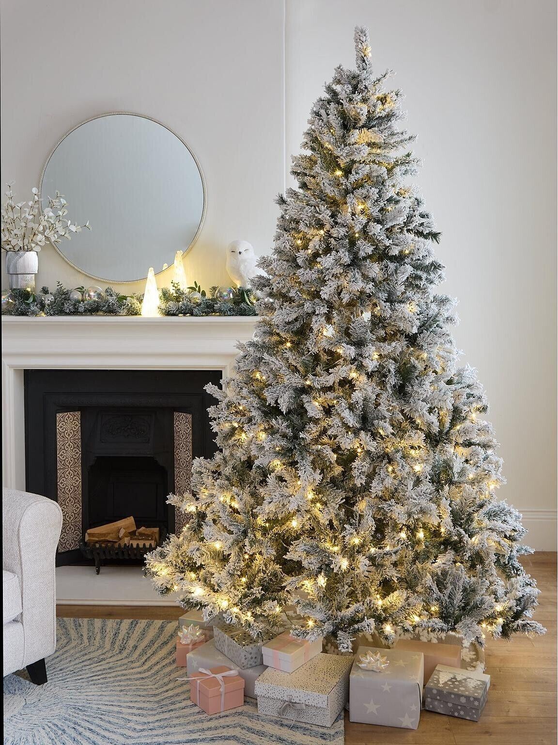 6ft Flocked Pre-lit Downswept Pine Christmas Tree Elegant and Lifelike Holiday Decor