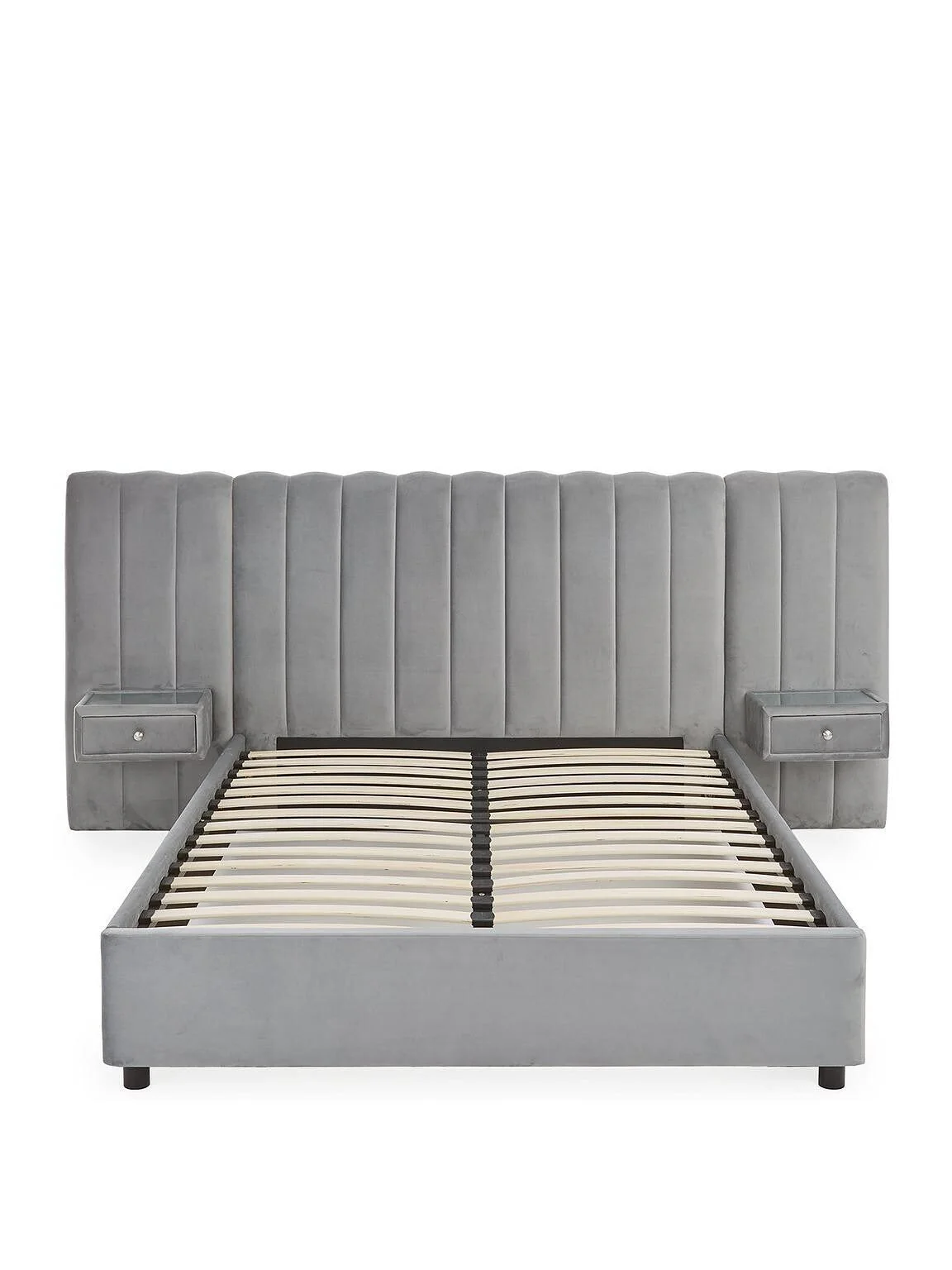 Amaya Double Bed Frame with Built-In Side Tables Grey Modern Storage Solution - Image 3