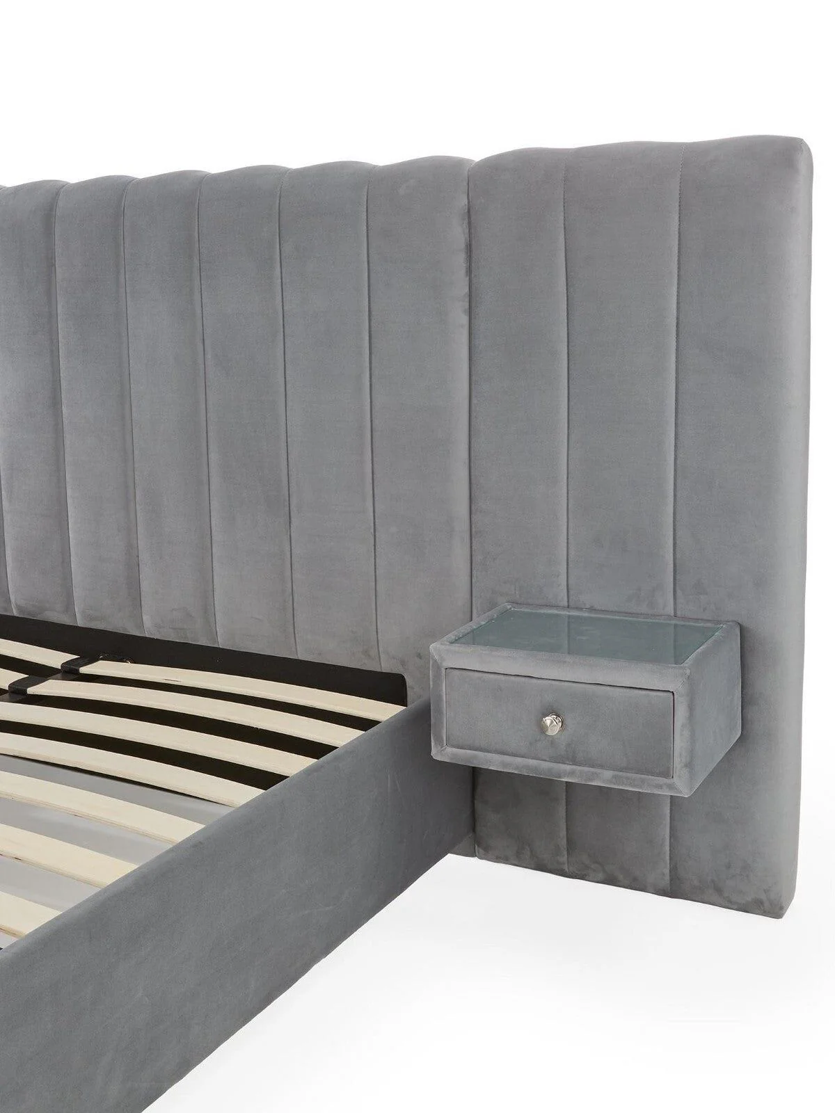 Amaya Double Bed Frame with Built-In Side Tables Grey Modern Storage Solution - Image 4
