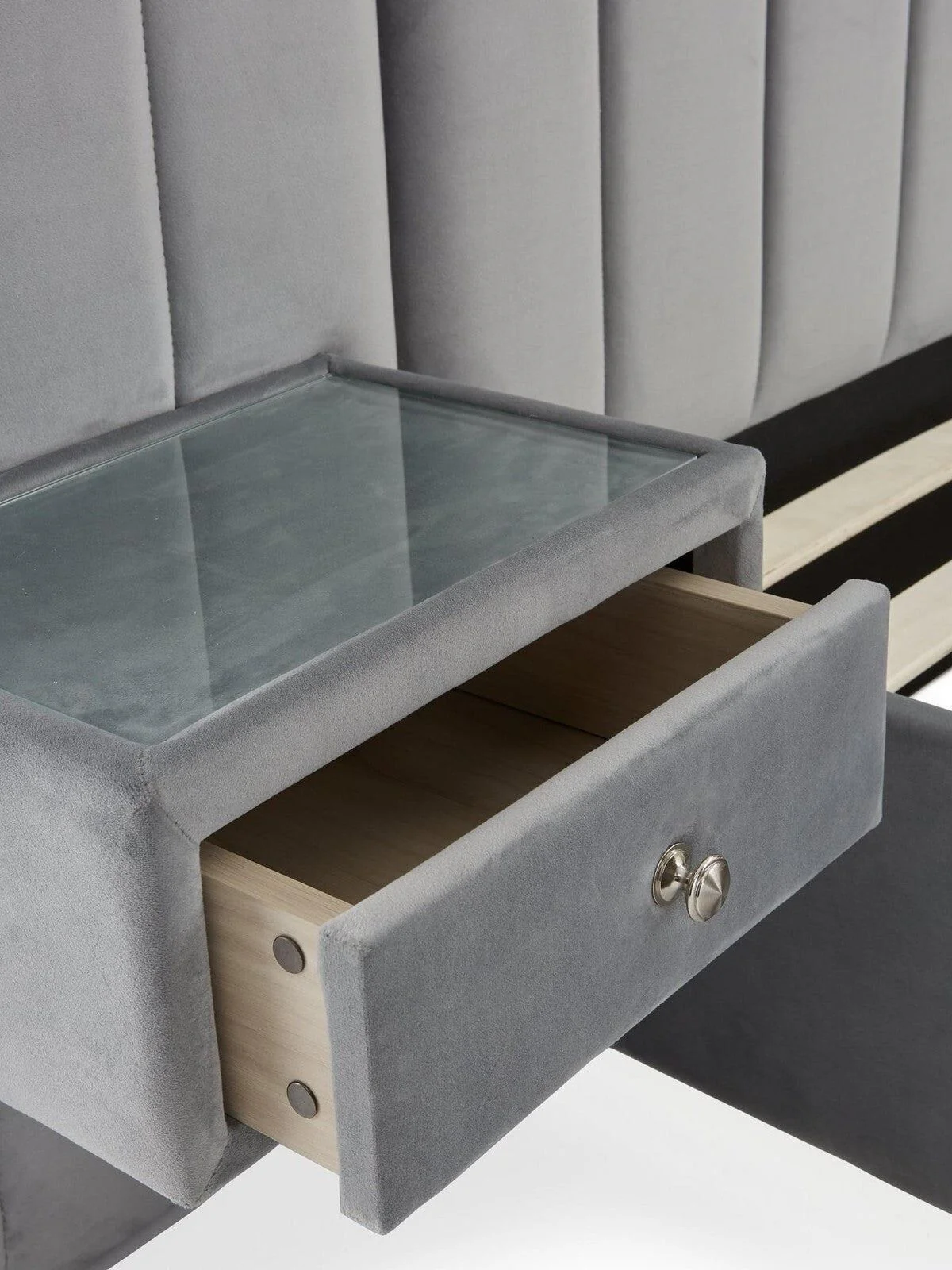 Amaya Double Bed Frame with Built-In Side Tables Grey Modern Storage Solution - Image 6
