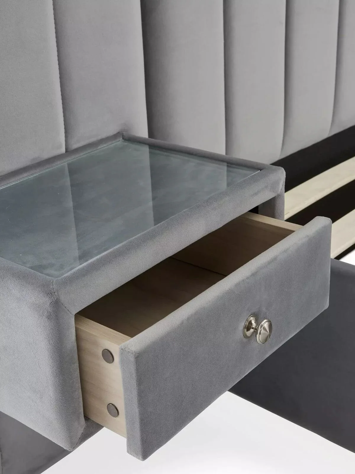 Amaya Double Bed Frame with Built-In Side Tables Grey Modern Storage Solution - Image 7