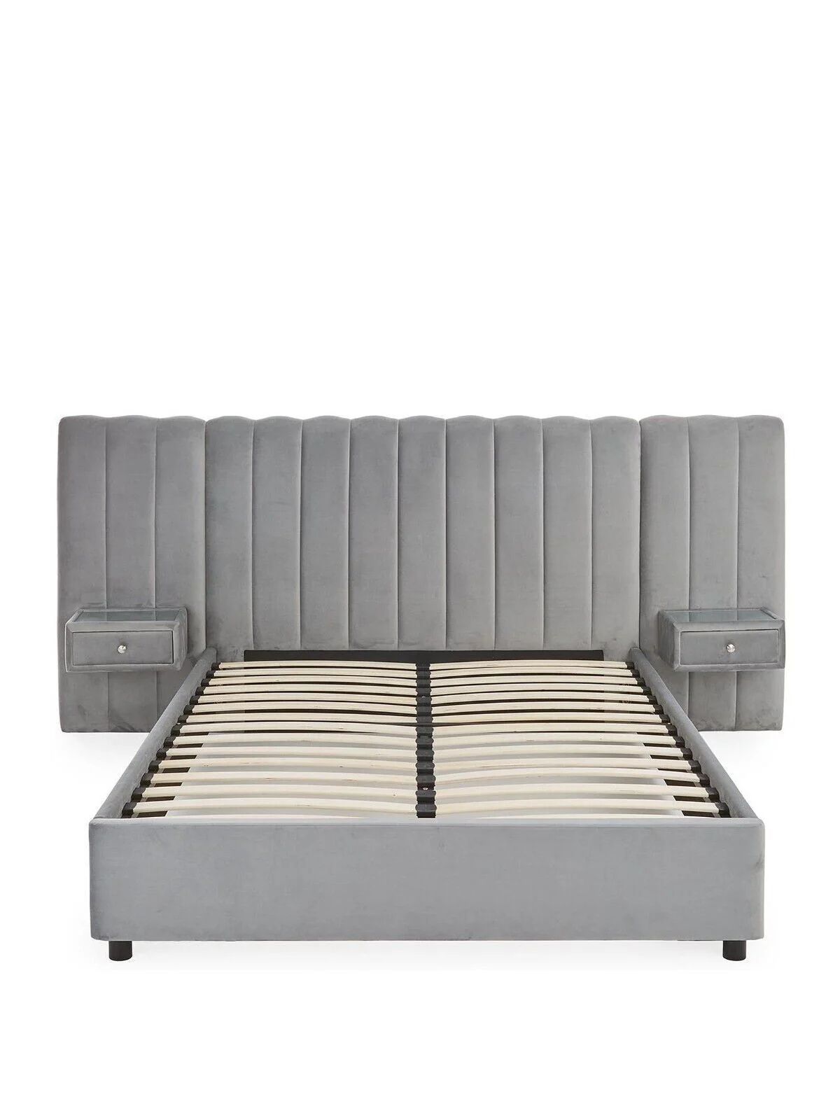 Amaya King Bed Frame with Built-In Side Tables Grey Modern Storage Solution - Image 2