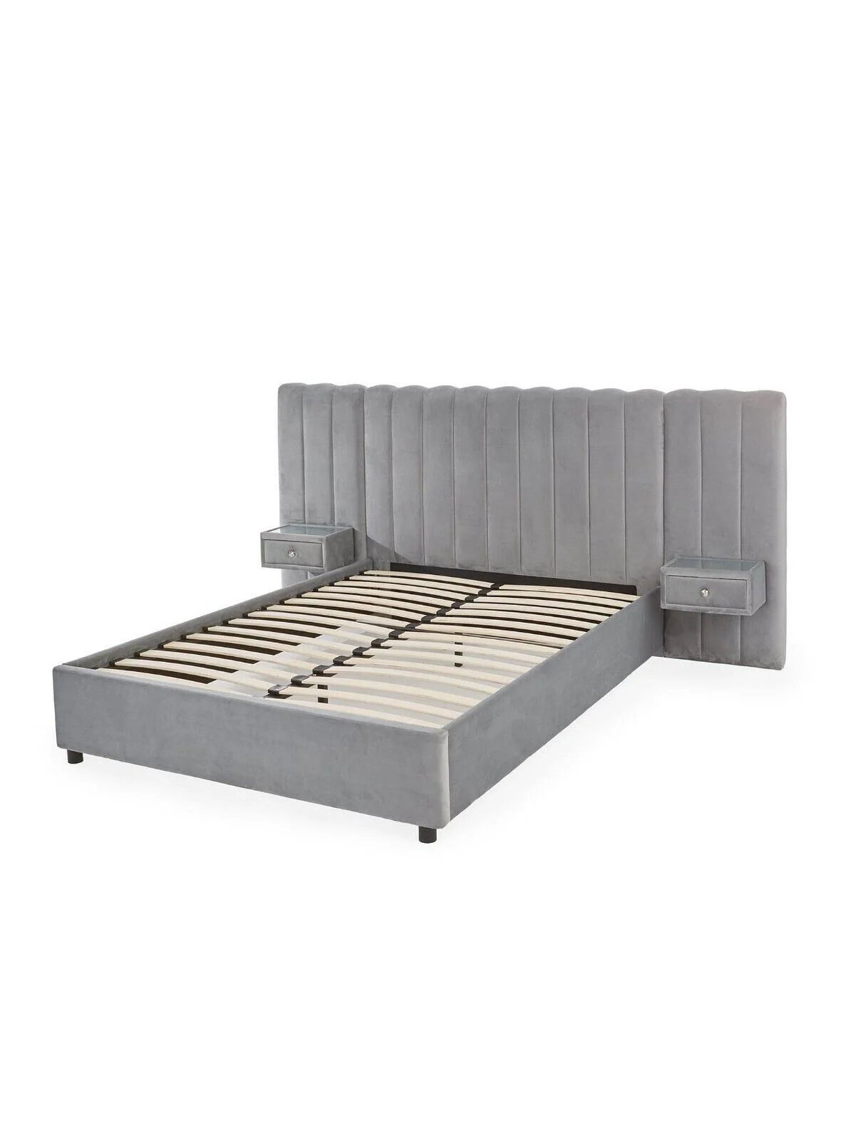 Amaya King Bed Frame with Built-In Side Tables Grey Modern Storage Solution - Image 3