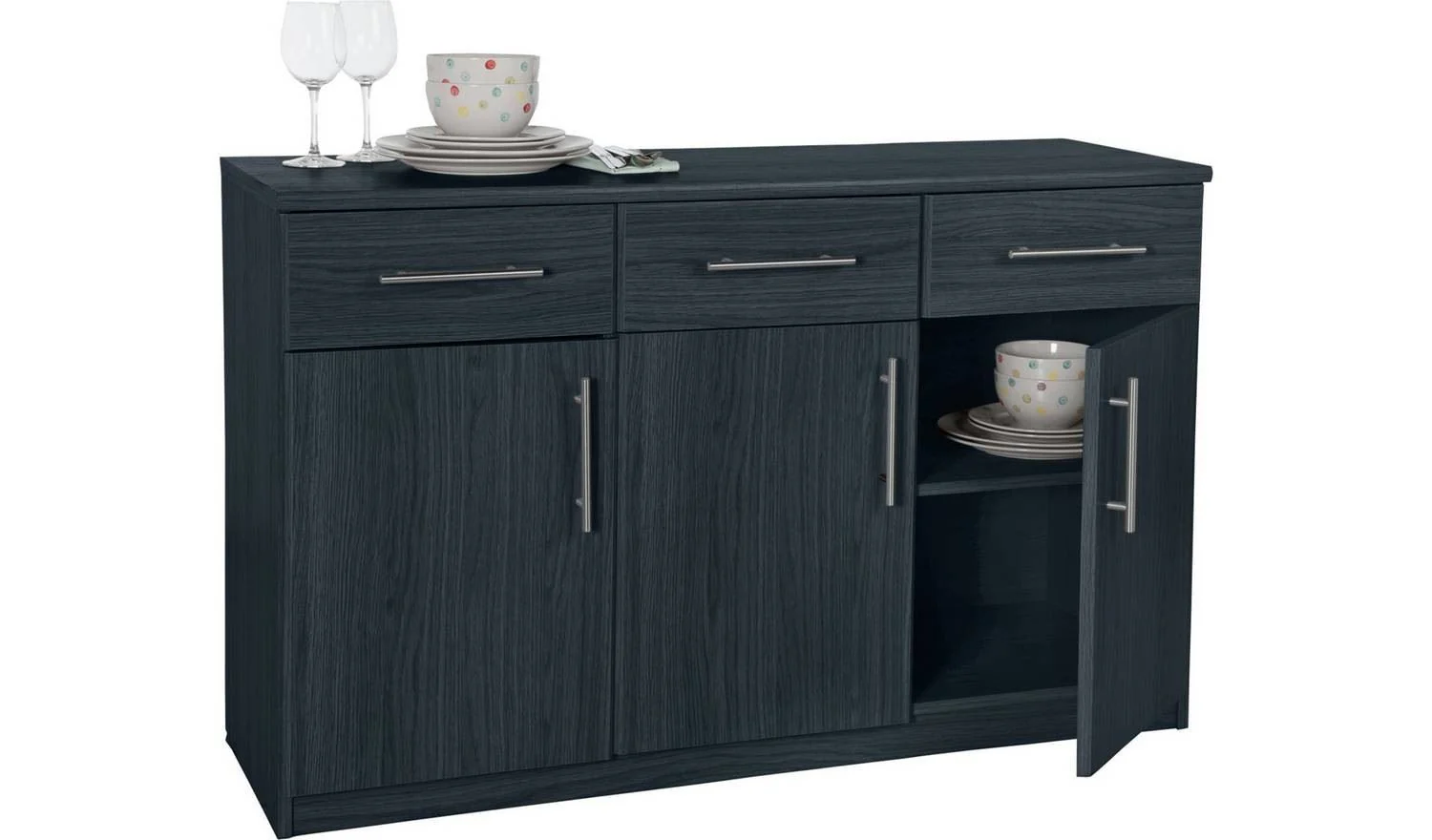 Anderson 3 Door 3 Drawer Sideboard Black Storage Cabinet Living Room - Image 3