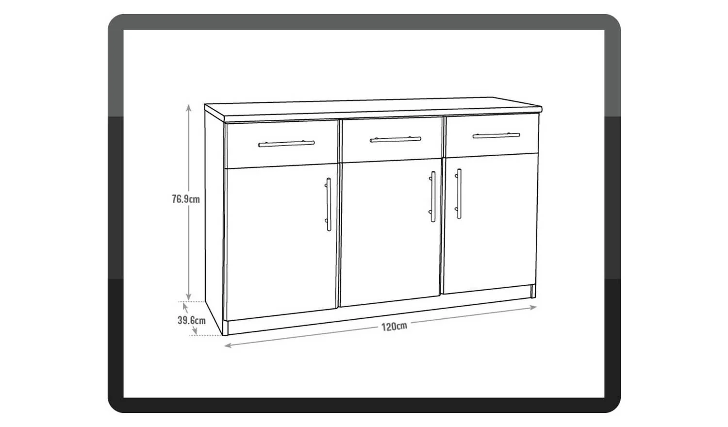 Anderson 3 Door 3 Drawer Sideboard Black Storage Cabinet Living Room - Image 4