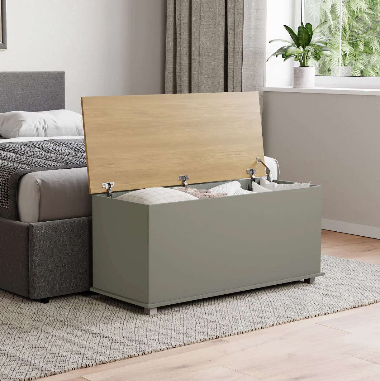 Arlington Storage Ottoman Grey Foot Stool Bench Seat Box Chest Lid UK