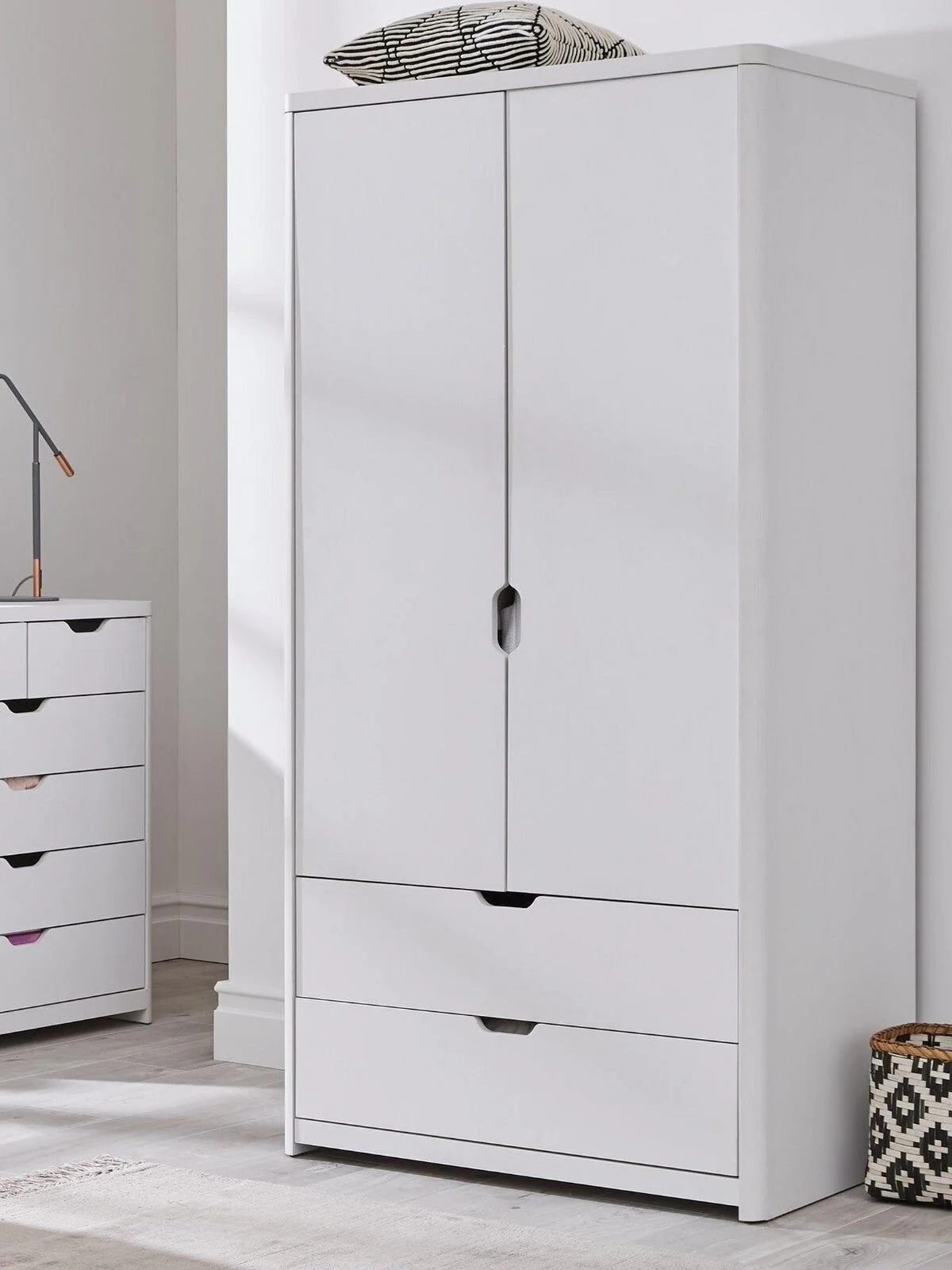Aspen 2Door 2Drawer Childrens Wardrobe White Oak Effect Modern Bedroom Furniture