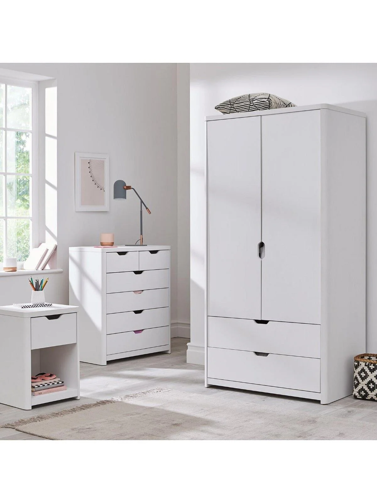 Aspen 2Door 2Drawer Childrens Wardrobe White Oak Effect Modern Bedroom Furniture - Image 6