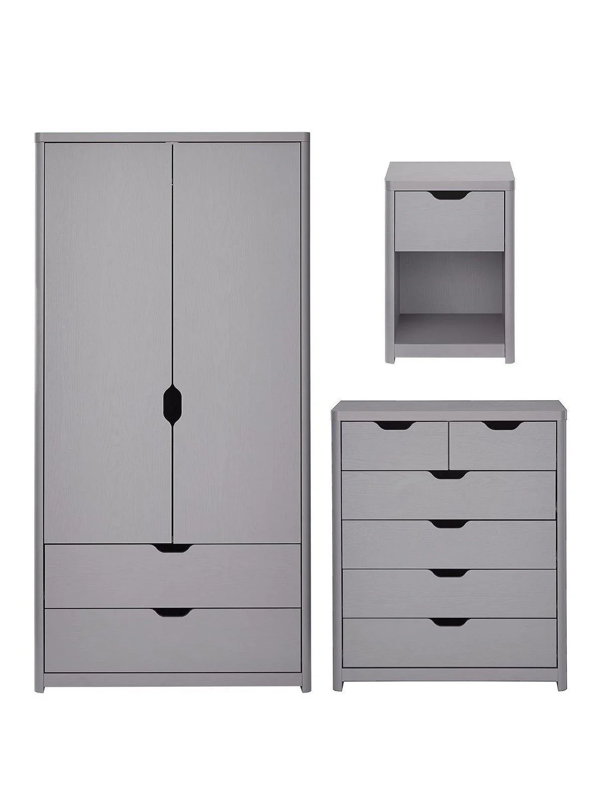Aspen 3 Piece Bedroom Set & Wardrobe & 4+2 Chest & Bedside Table Grey Oak Eff - Image 2
