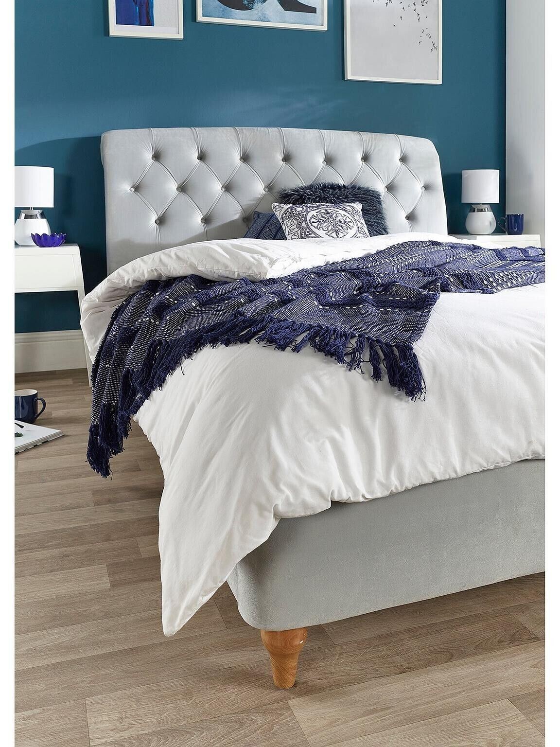 Aspire Sorento Kingsize Grey Velvet Bed Frame Elegant and Spacious Bed Solution - Image 4
