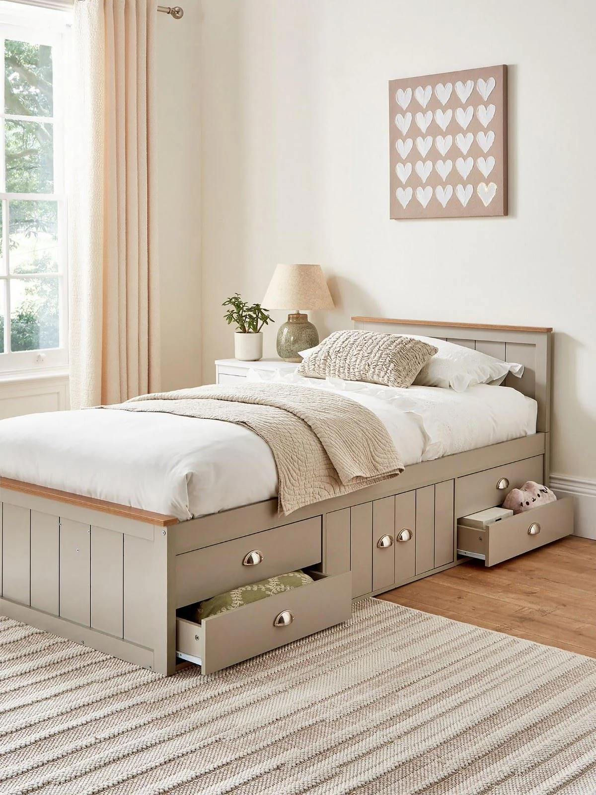 Atlanta Kids Single Bed with Drawer and Cupboard Storage Light Grey Oak