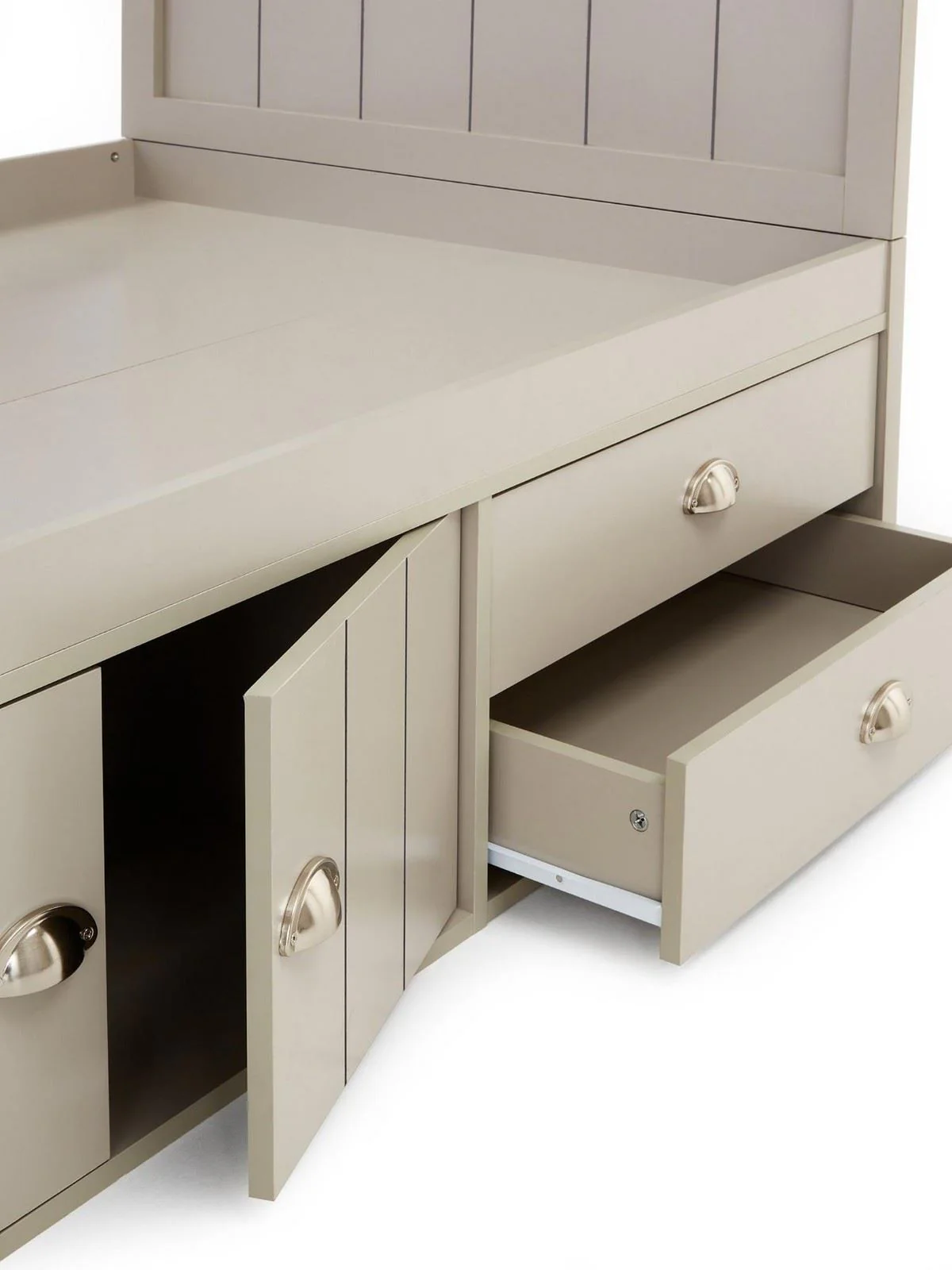 Atlanta Kids Single Bed with Drawer and Cupboard Storage Light Grey Oak - Image 6