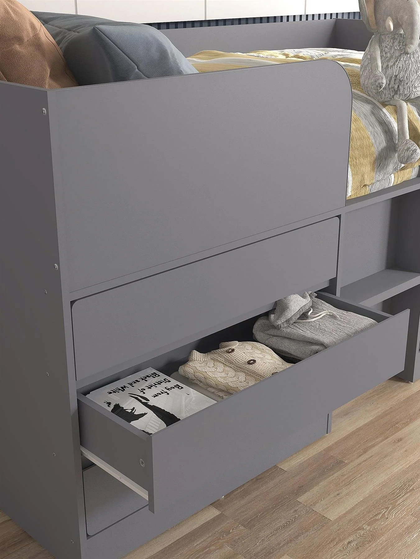Bailey Mid Sleeper Bed Grey Kids Childrens Bedroom Furniture UK - Image 3