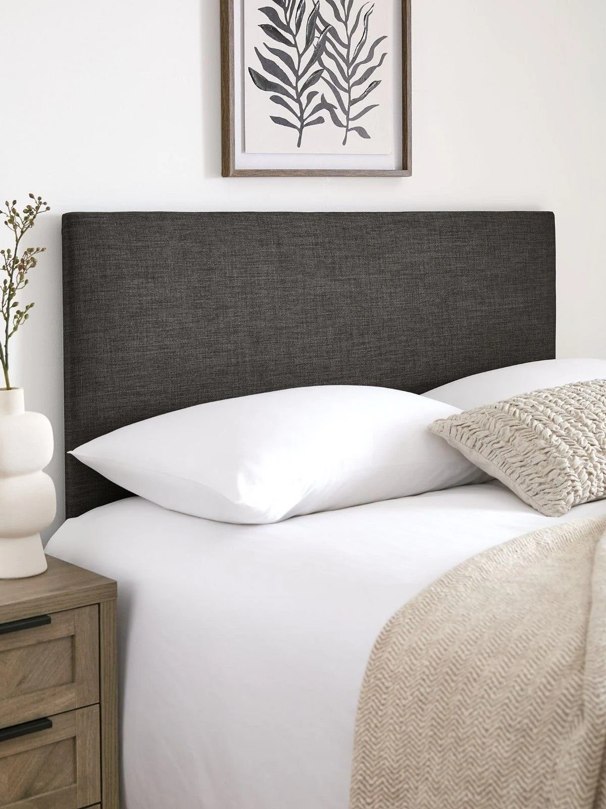 Beeston King Headboard Grey | Upholstered Faux Linen | Padded