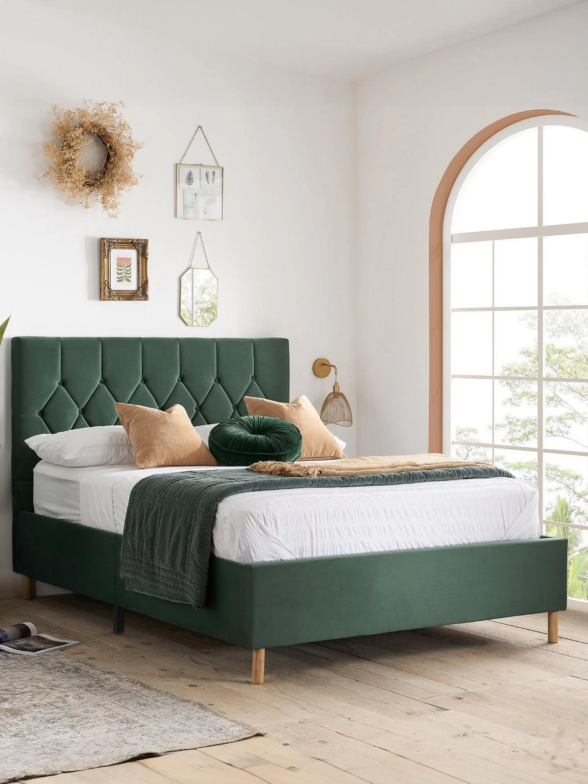 Birlea Loxley King Bed Green | Upholstered Fabric Bed Frame | Sprung Slat Base