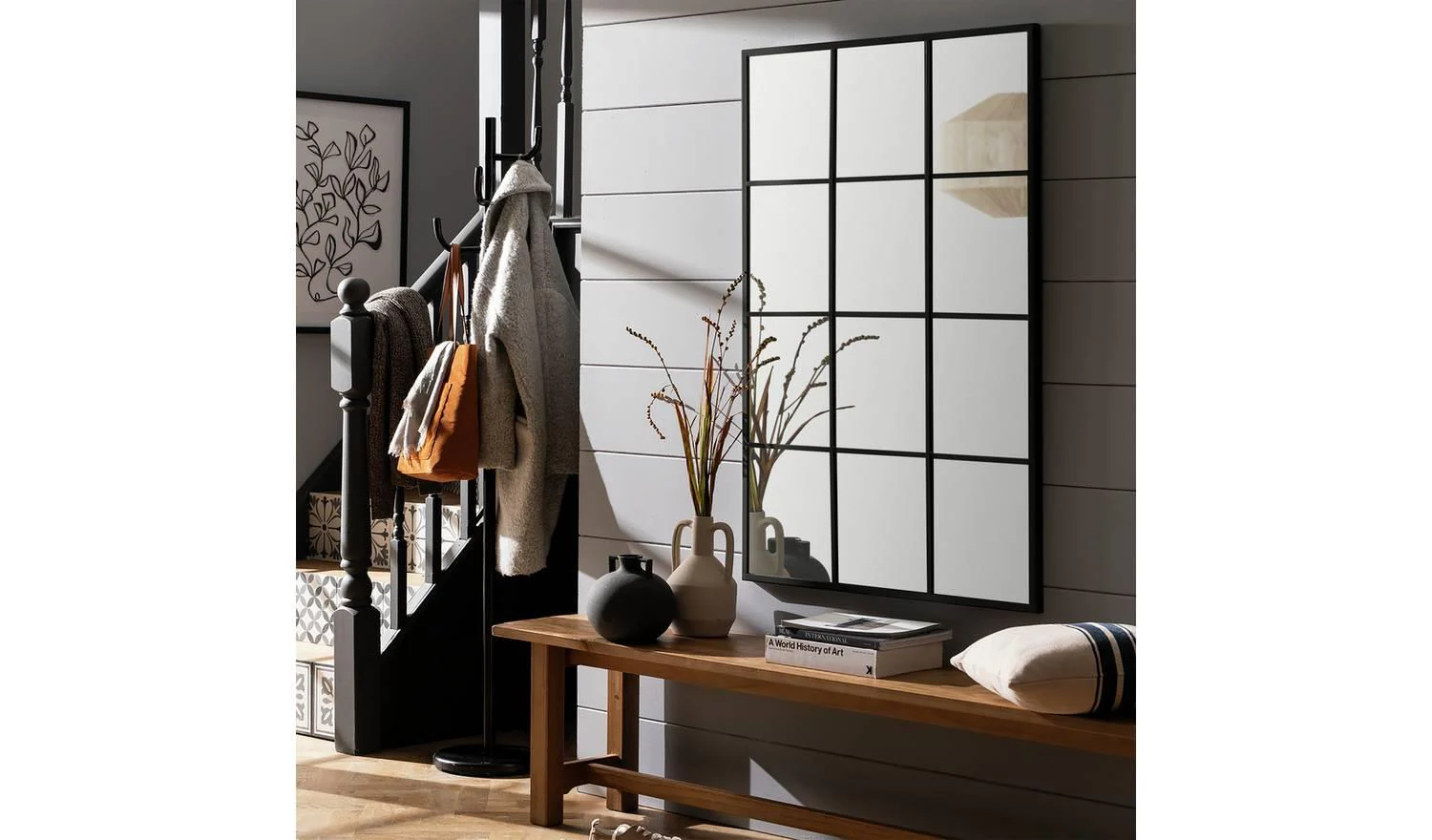 Black Window Wall Mirror 120x80cm For Hallway Lounge UK