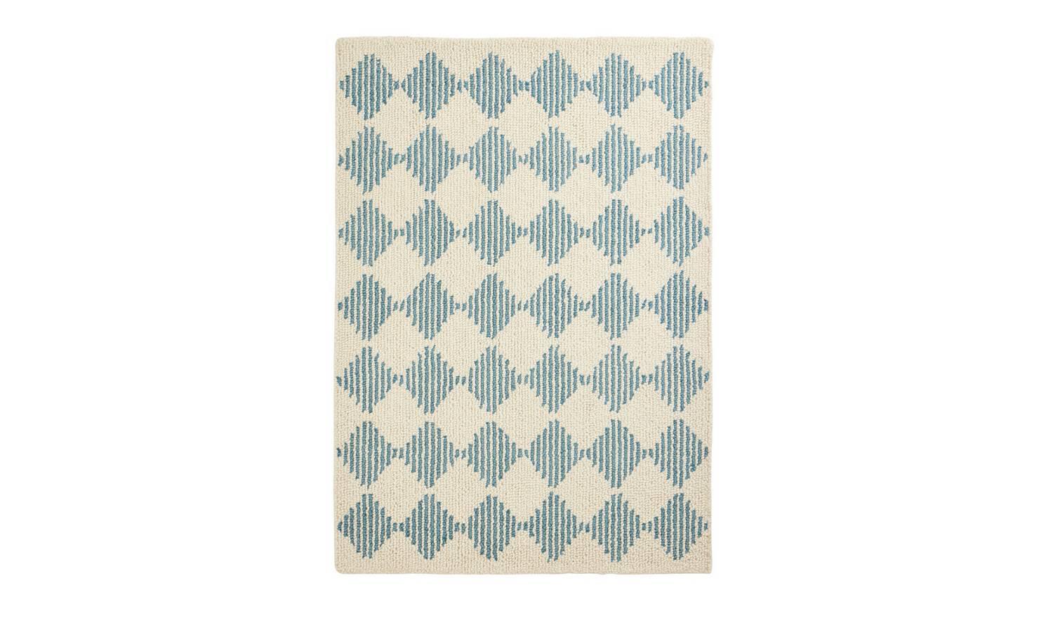 Blue Diamond Tufted Cream Wool Rug 160x230cm Bedroom Living Room Floor - Image 2