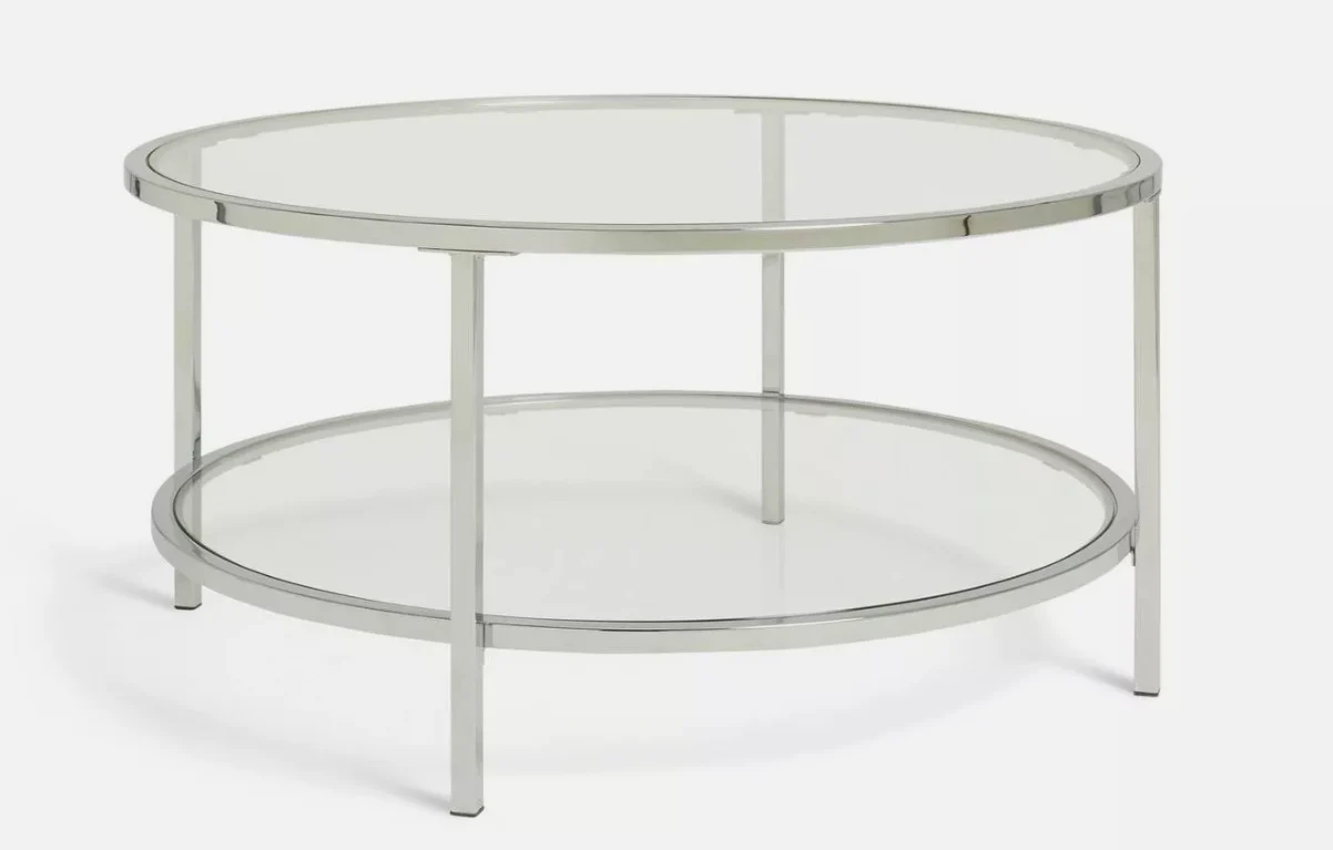 Boutique Round Coffee Table Silver Modern Living Room Furniture Glass