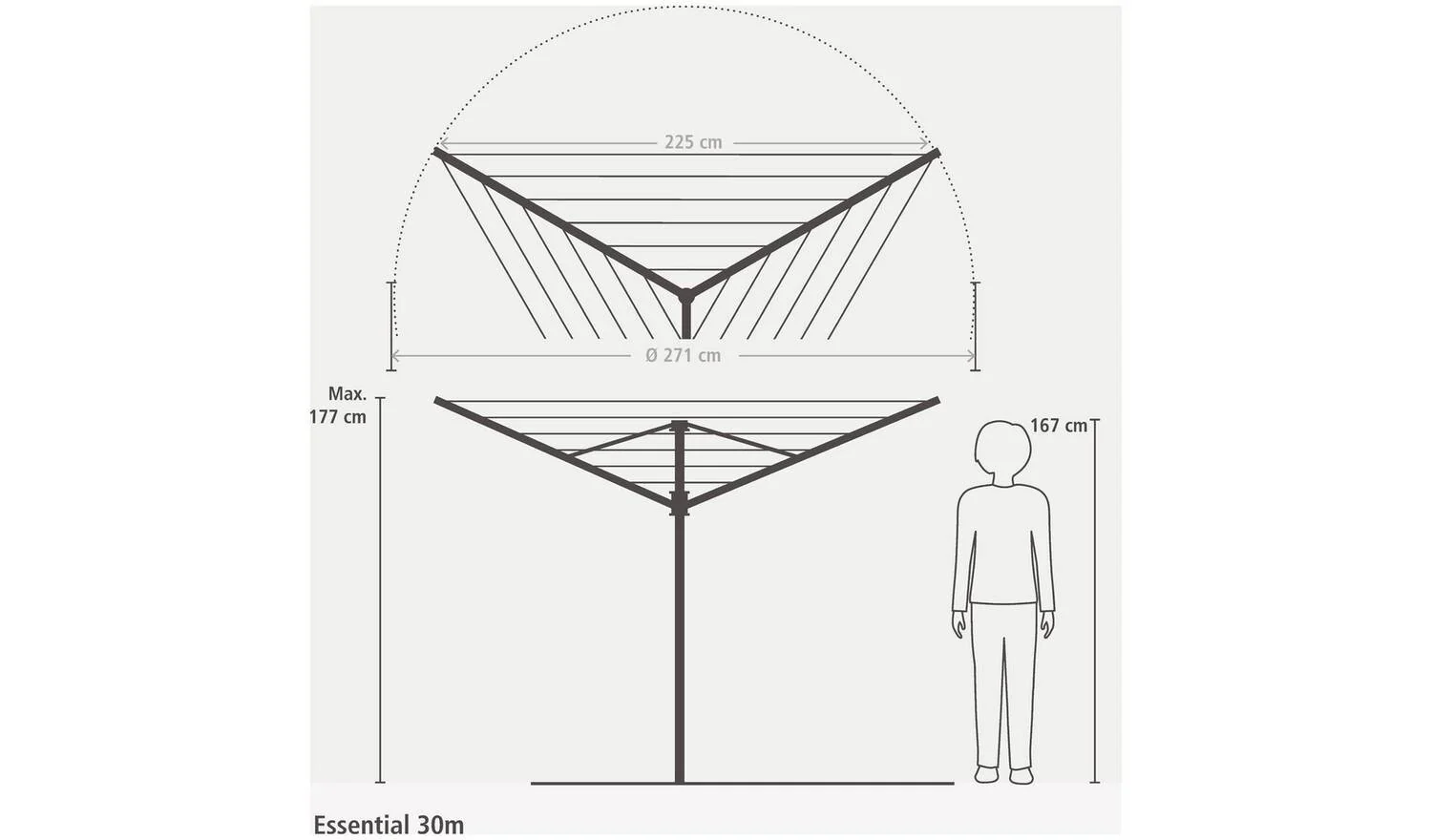 Brabantia Essential 30m 3 Arm Rotary Airer with Ground Tube Garden Dryer - Image 7