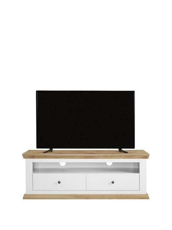 Burford Wide TV Unit Fits Up to 60 Inch TV Cream and Oak Finish Media Center