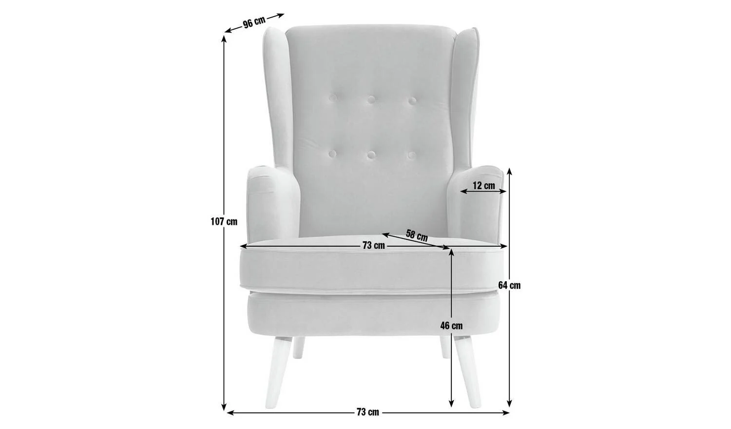 Callie Fabric Wingback Chair Black & White Comfortable Lounge Design - Image 2