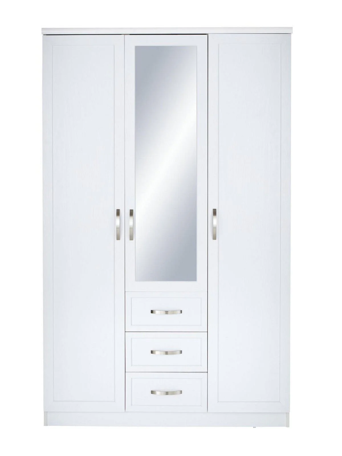 Camberley 3 Door 3 Drawer Mirrored Wardrobe White Elegant Spacious Bedroom