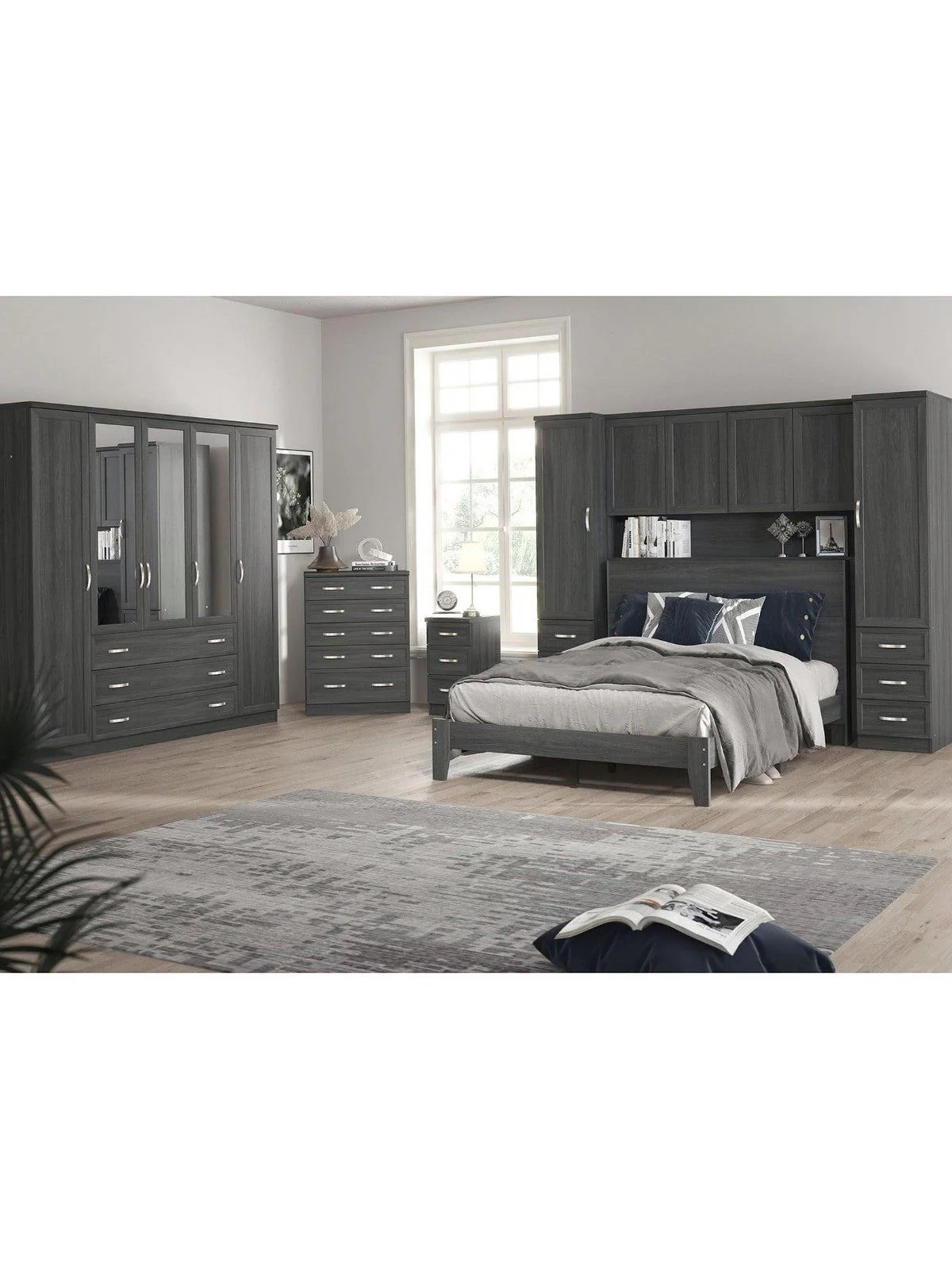 Camberley 4 Door, 3 Drawer Mirrored Wardrobe Dark Oak Modern Storage Bedroom - Image 6