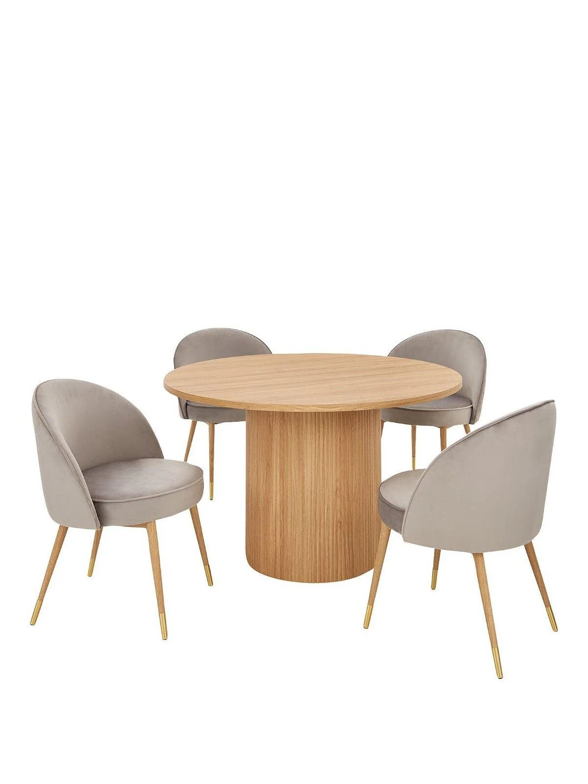 Carina 120cm Round Dining Table & 4 Chairs Oak/Grey Kitchen Set | Free Delivery - Image 2