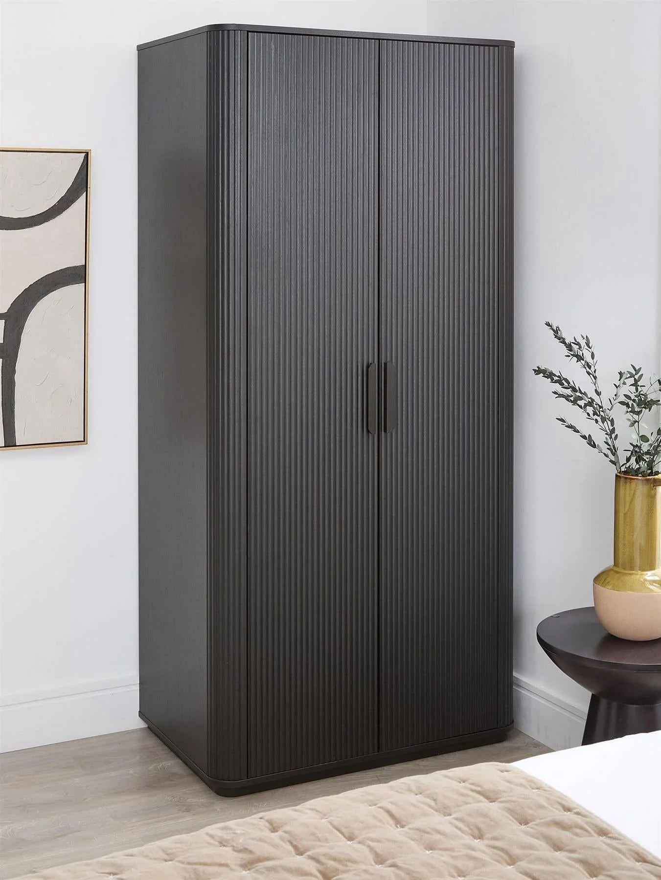 Carina 2 Door Plinth Wardrobe Black With Shelves And Rail Easy Assembly