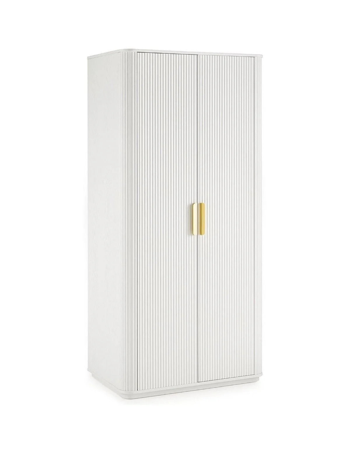 Carina 2 Door Plinth Wardrobe White | Ribbed Design | Gold Handles | Modern - Image 3