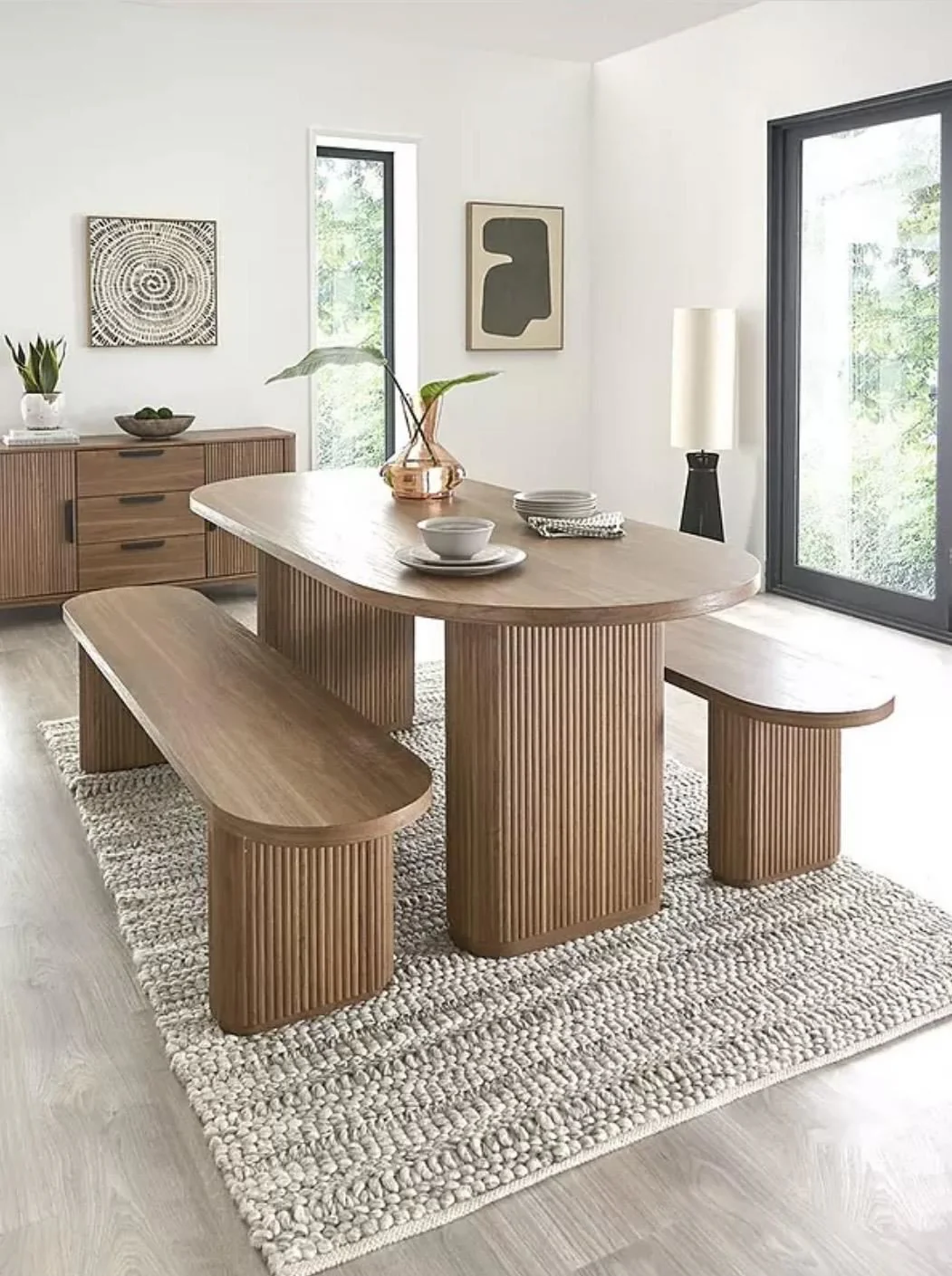 Carina Dining Table and Bench Set Mid Oak Modern Kitchen Furniture UK
