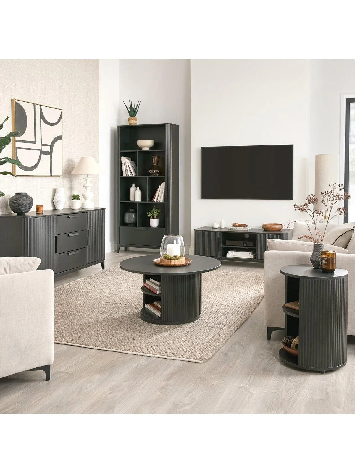 Carina TV Unit Black | Fits up to 50 inch TV | Ribbed Design | Media Stand - Image 7