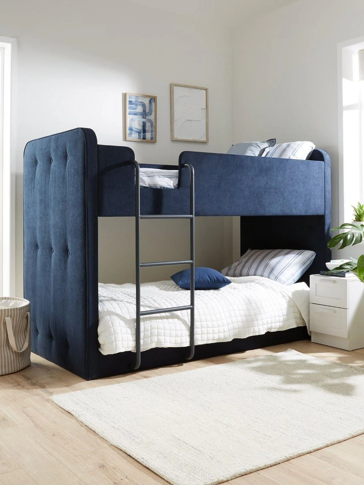 Charlie Fabric Bunk Bed Deep Blue Stylish Space-Saving Kids Bedroom Furniture
