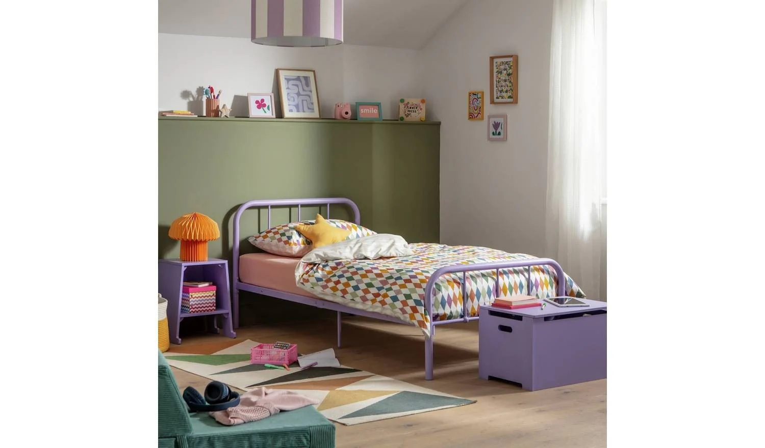 Charlie Single Metal Bed Frame Lilac For Girls Childrens Room - Image 3