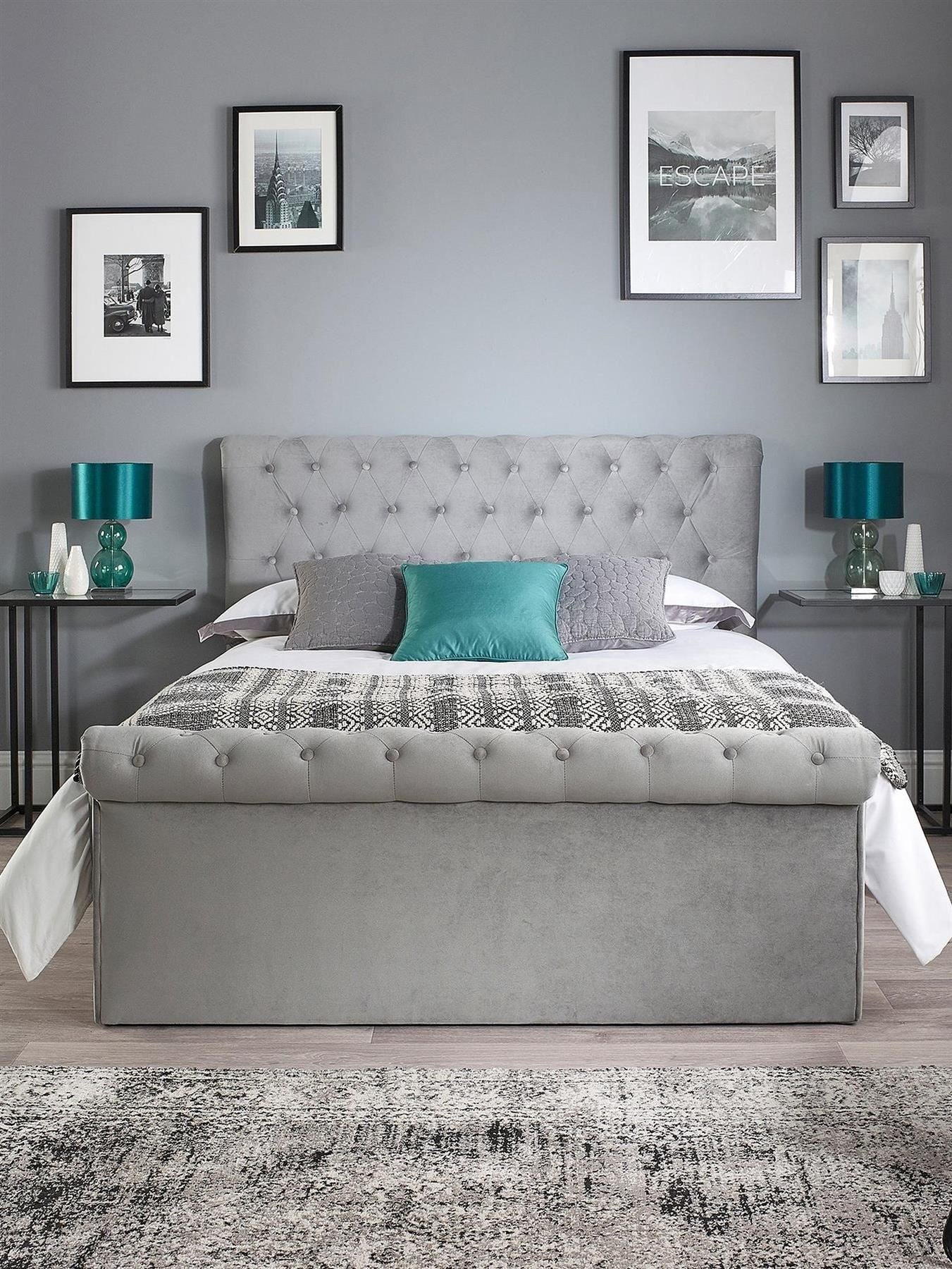 Chesterfield Fabric Lift Up Storage Small Double Bed Frame Grey UK - Image 3