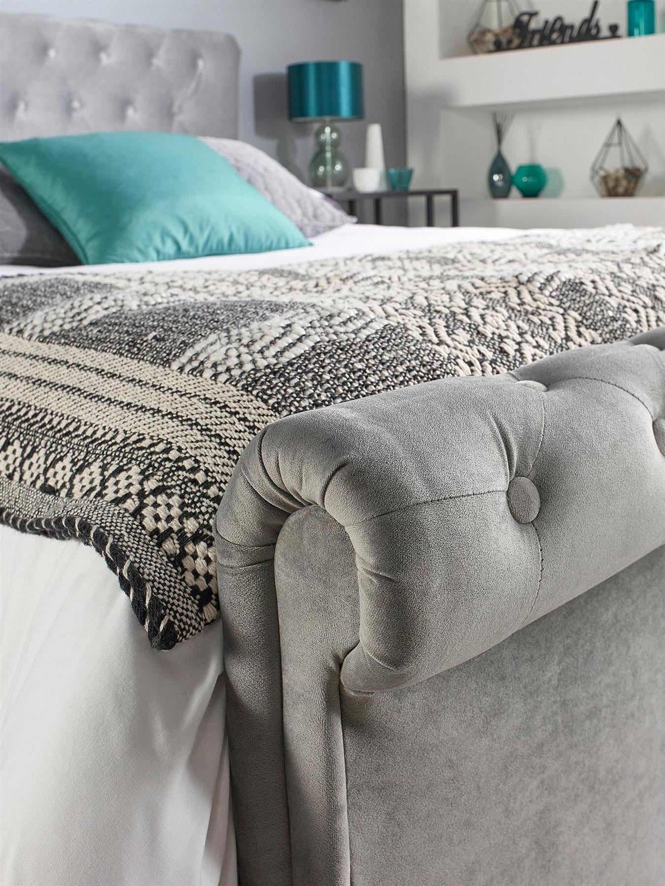 Chesterfield Fabric Lift Up Storage Small Double Bed Frame Grey UK - Image 6