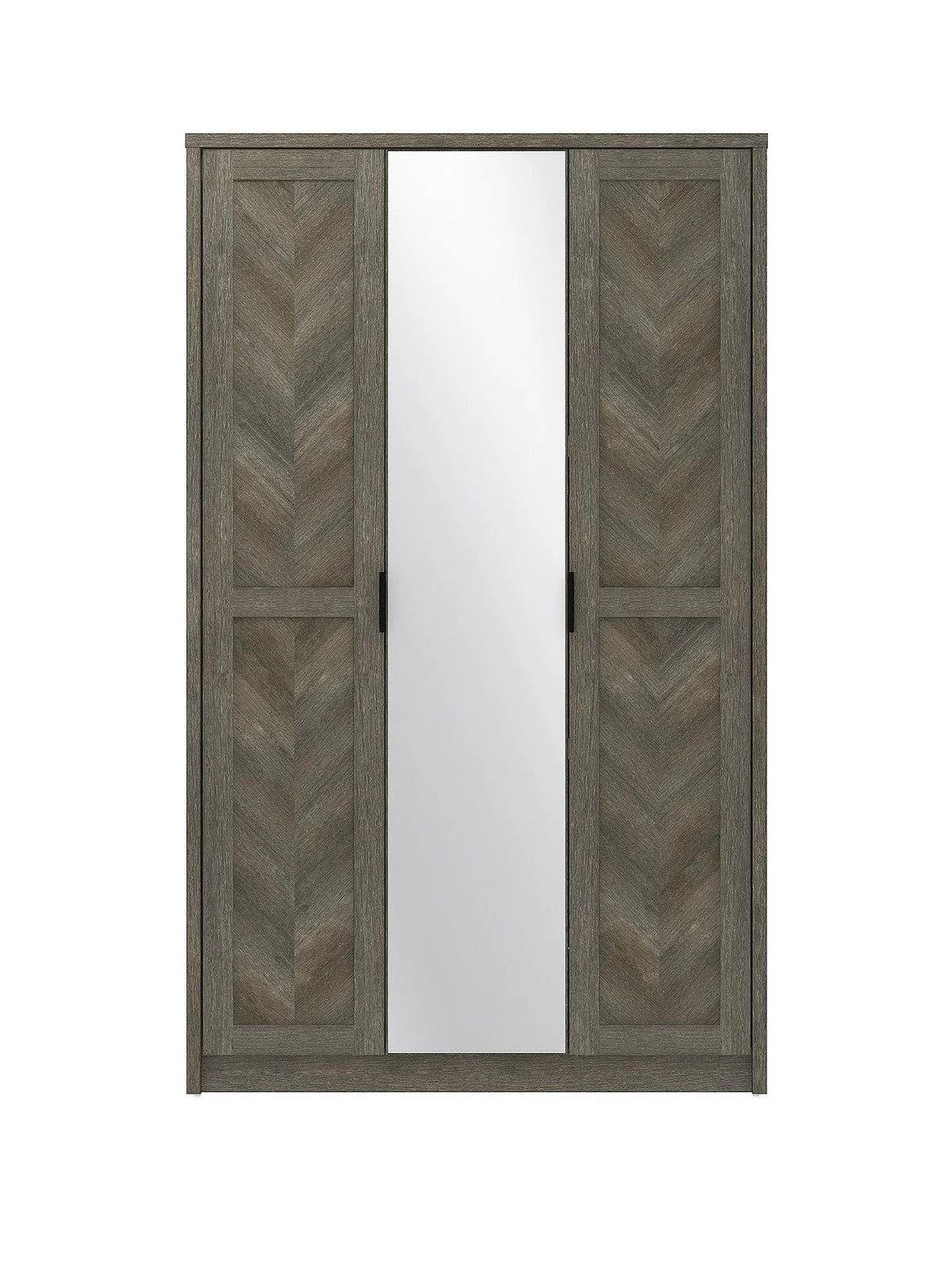 Chevry 3 Door Mirrored Wardrobe | Grey Oak & Black | Fishbone Chevron Design - Image 3
