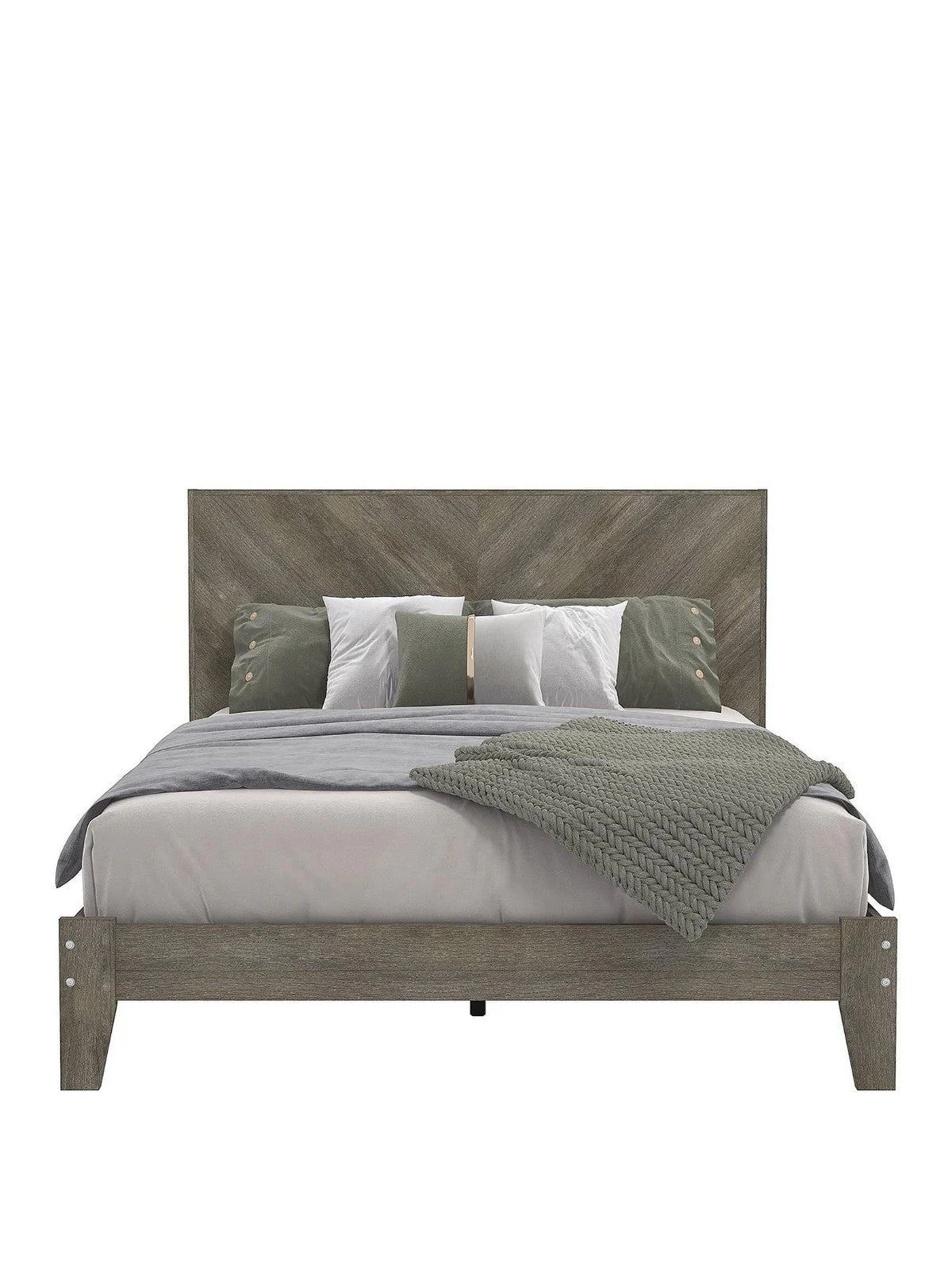 Chevry Bed Frame Double Size Grey Oak Effect | Chevron Headboard | Rustic Style - Image 2