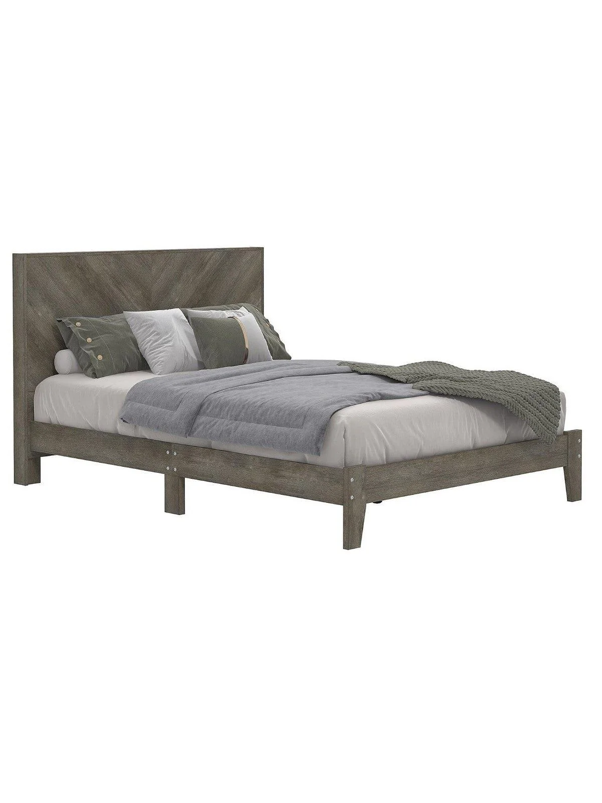 Chevry Bed Frame Double Size Grey Oak Effect | Chevron Headboard | Rustic Style - Image 3