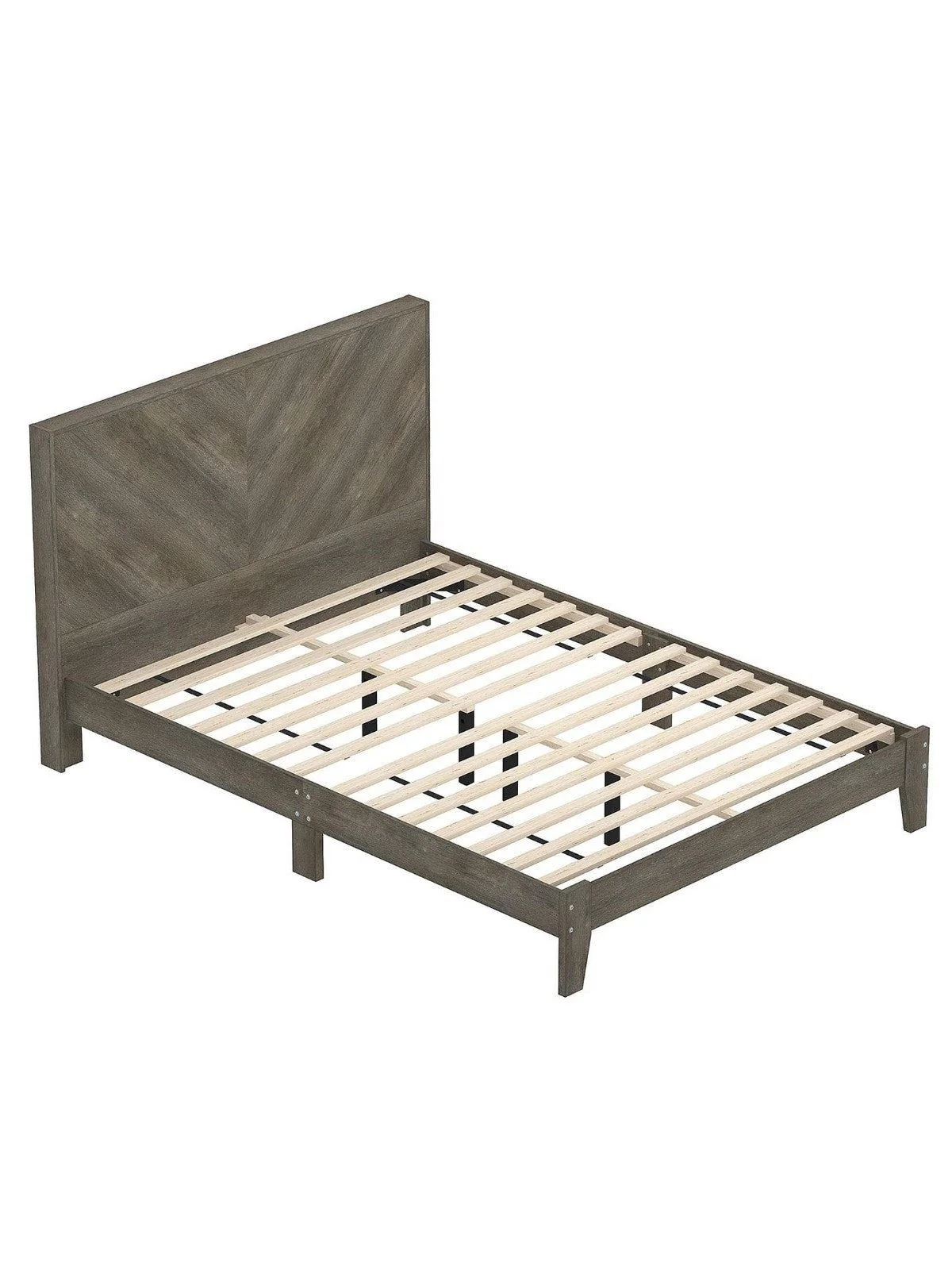 Chevry Bed Frame Double Size Grey Oak Effect | Chevron Headboard | Rustic Style - Image 4