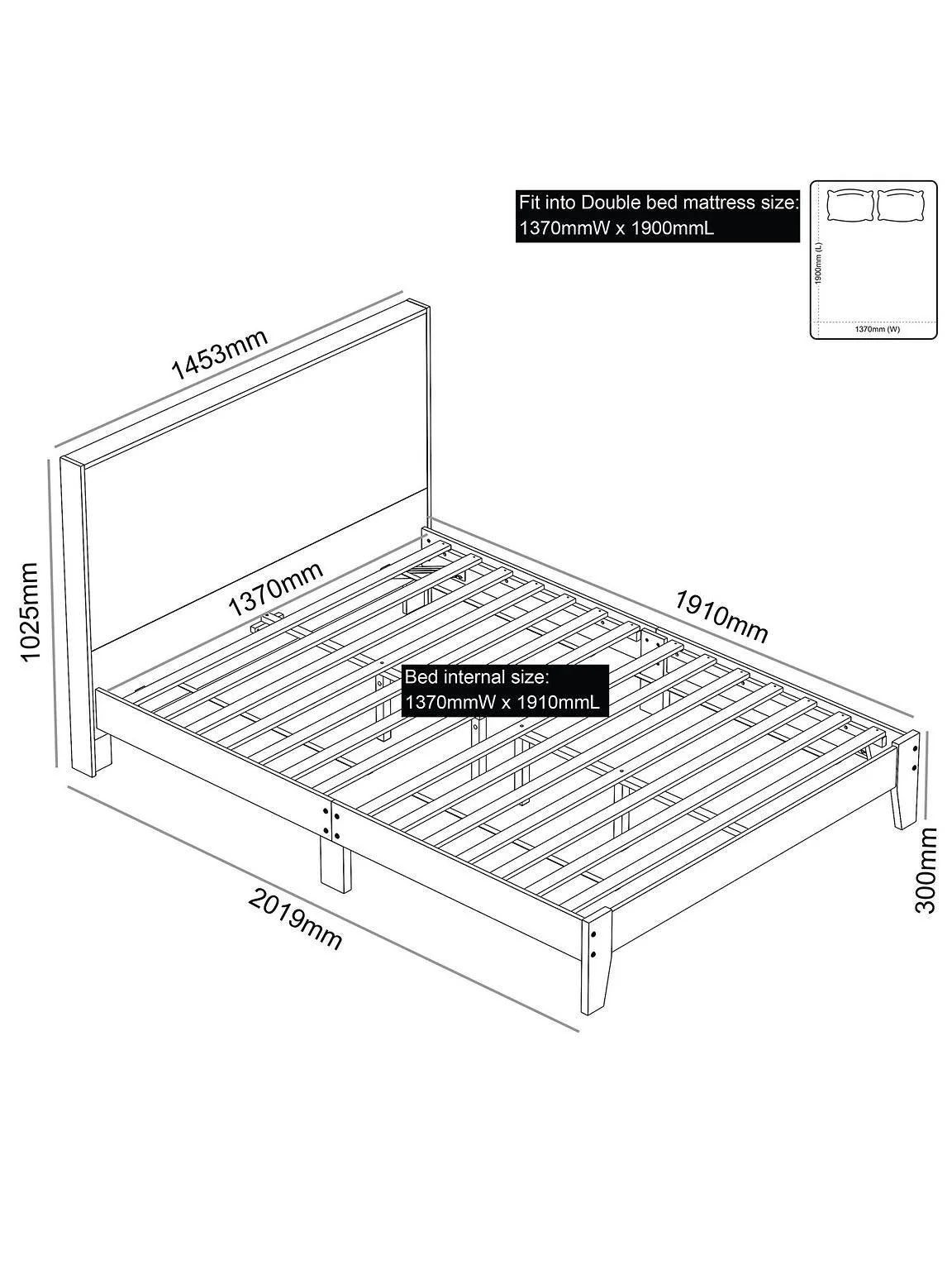 Chevry Bed Frame Double Size Grey Oak Effect | Chevron Headboard | Rustic Style - Image 7