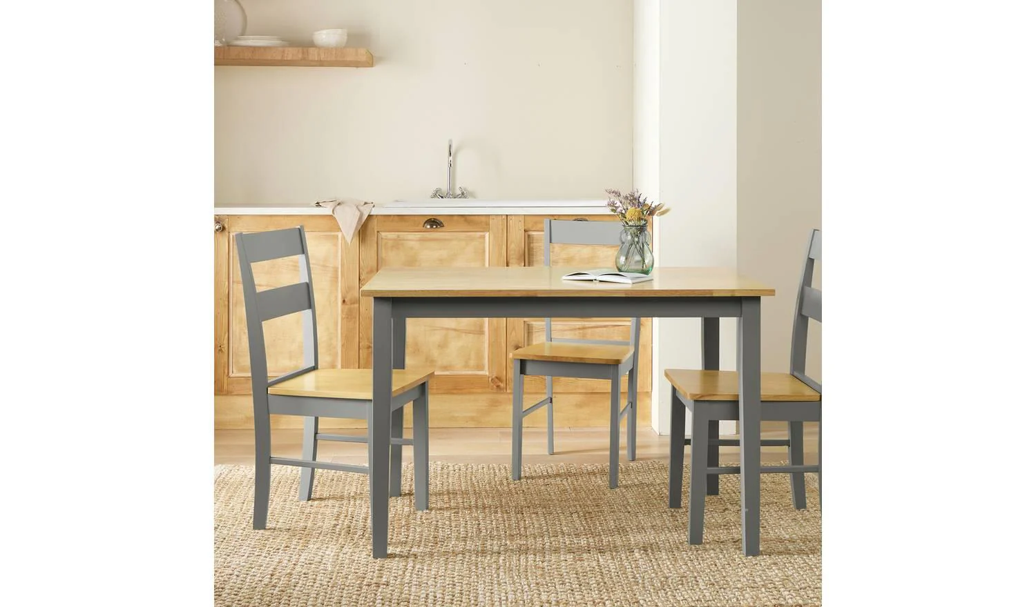 Chicago Wooden 4 Seater Dining Table Grey Kitchen Furniture Solid Wood - Image 4