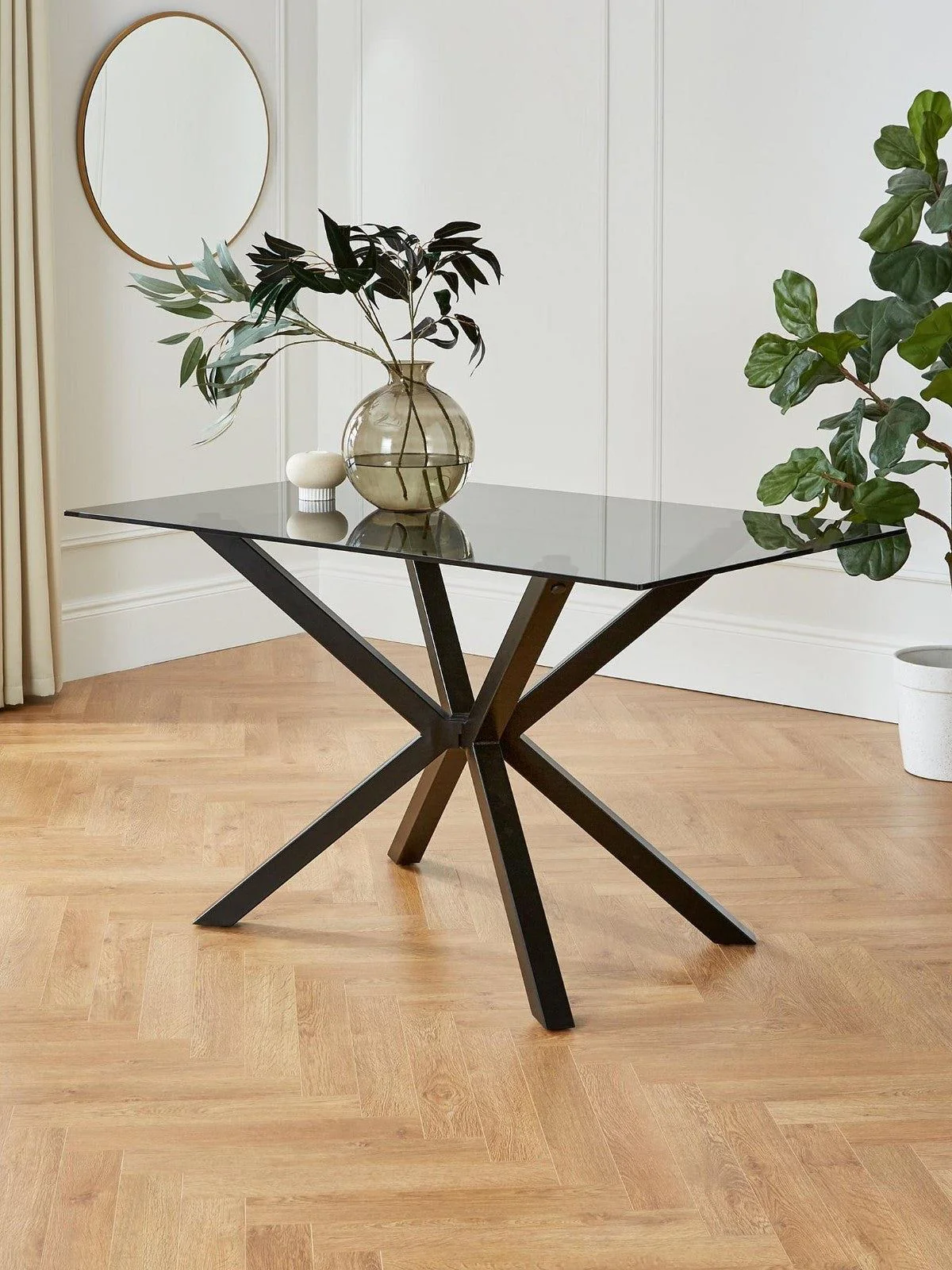 Chopstick 130 cm Rectangular Glass Top Dining Table Black Modern Kitchen
