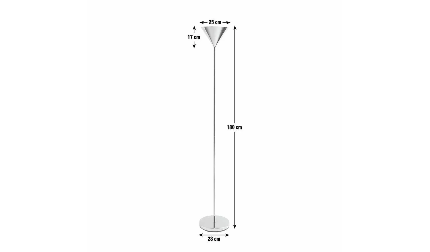 Cone Uplighter Floor Lamp Polished Chrome Modern Reading Light Living Room - Image 6