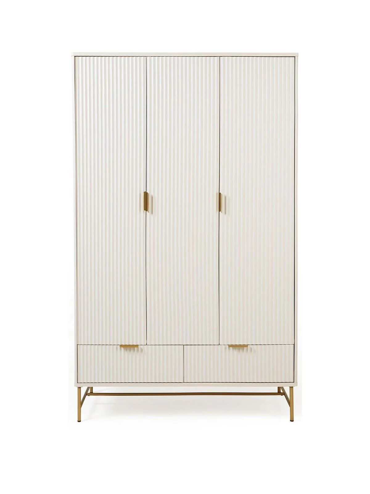 Cora 3 Door 2 Drawer Wardrobe Ivory Gold Brass Fluted Design - Image 2