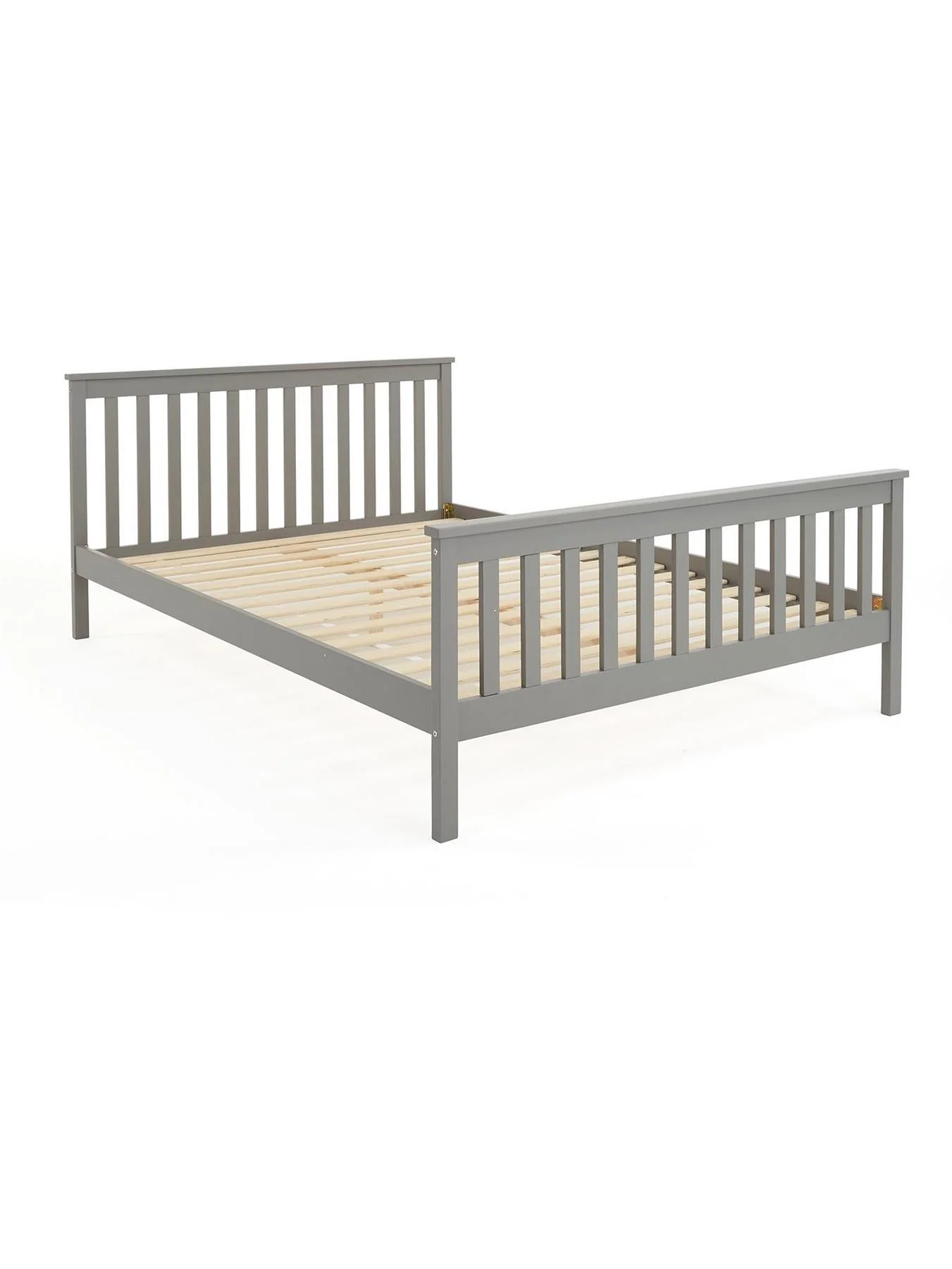Dawson Wooden Bed Frame Grey Small Double Pine Slatted Headboard - Image 3