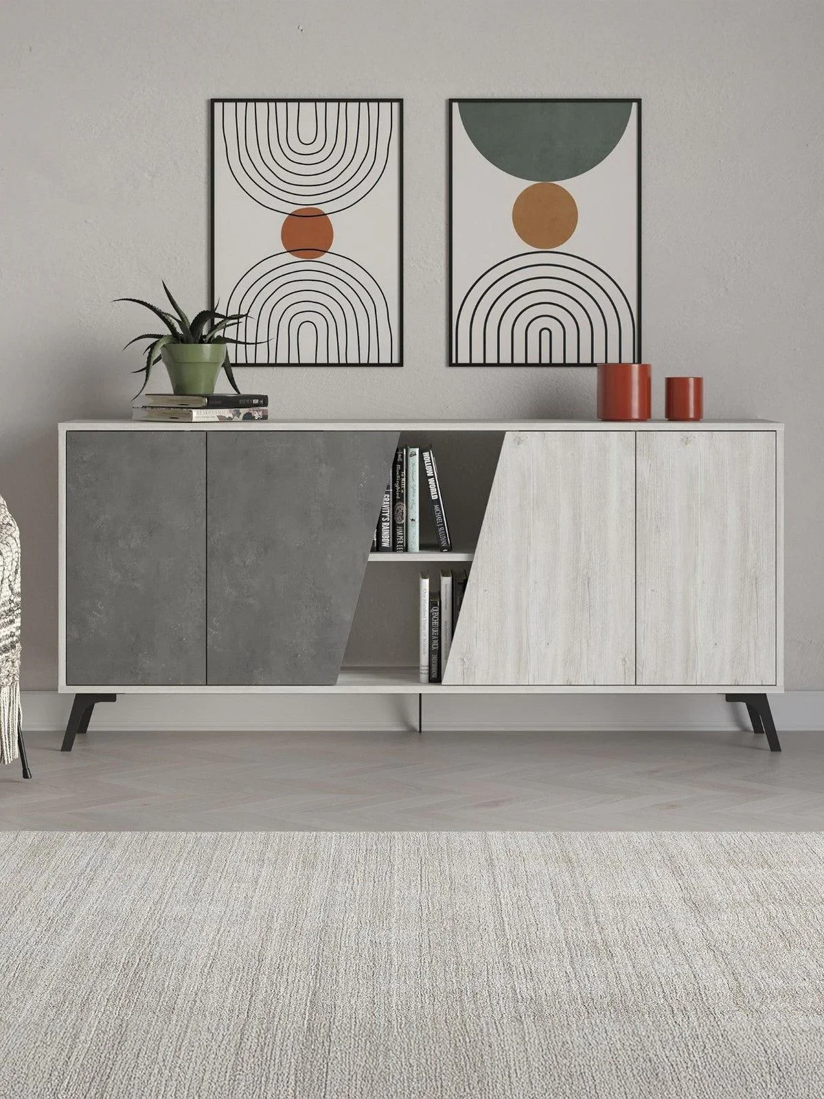 Decortie Fiona Large Sideboard White & Grey | 4 Doors | Hallway & Living Room