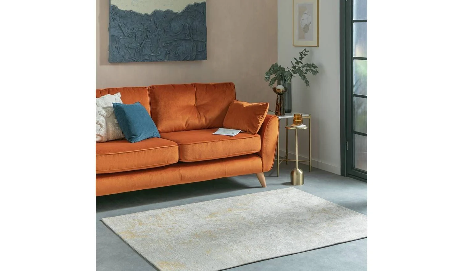Distressed Abstract Gold Flatweave Rug - 170x120cm - Image 4